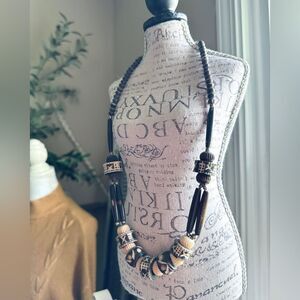Vintage Bohemian Wooden Beaded Tribal Necklace